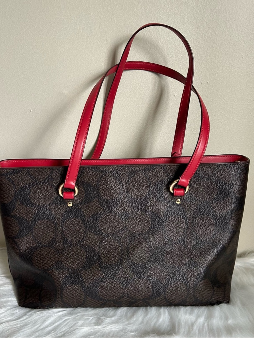 Coach Station Walnut Red Signature Canvas Leather Shoulder Bag Excellent - Picture 2 of 10